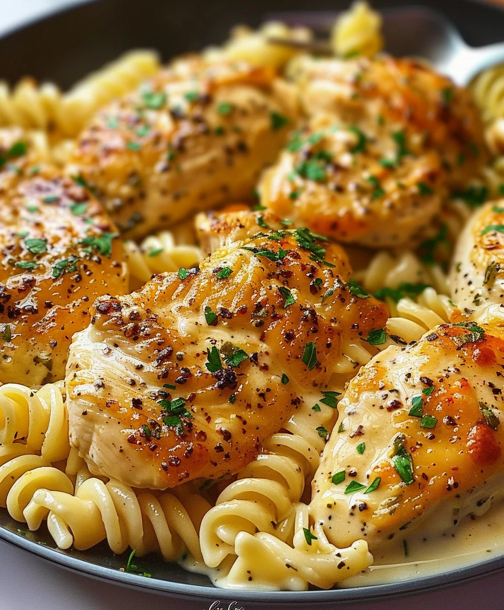 Cremiges Knoblauch-Parmesan Hähnchen & Käse-Twist Pasta