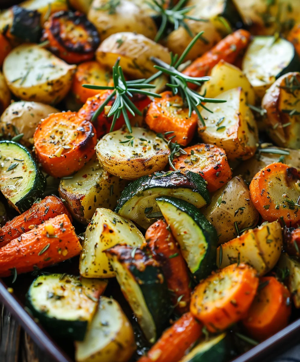 Knoblauch-Kräuter Ofengemüse: Kartoffeln, Karotten & Zucchini
