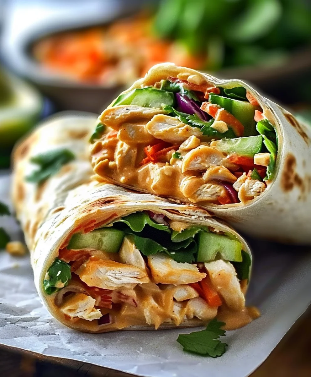 Köstliche Thai Erdnuss Hähnchen Wraps – Schnell & Frisch!