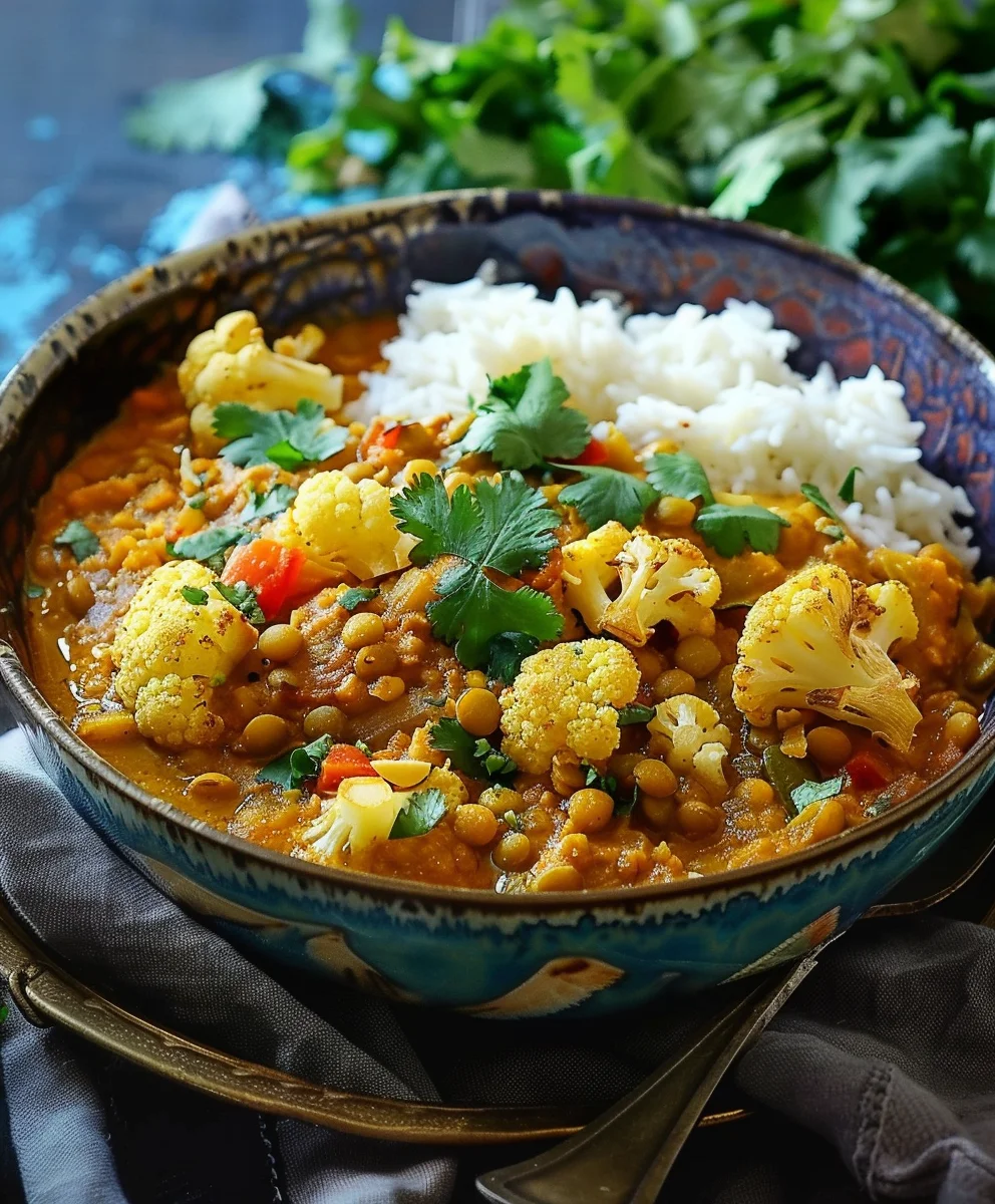 Geröstetes Blumenkohl Linsen Curry
