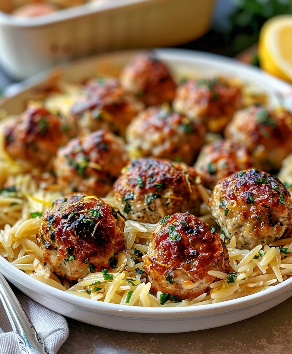 Griechische Hähnchenbällchen mit Zitronen-Orzo