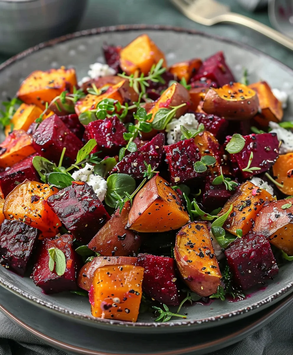 Gerösteter Rote Bete Süßkartoffel Salat: Vegan & Gesund