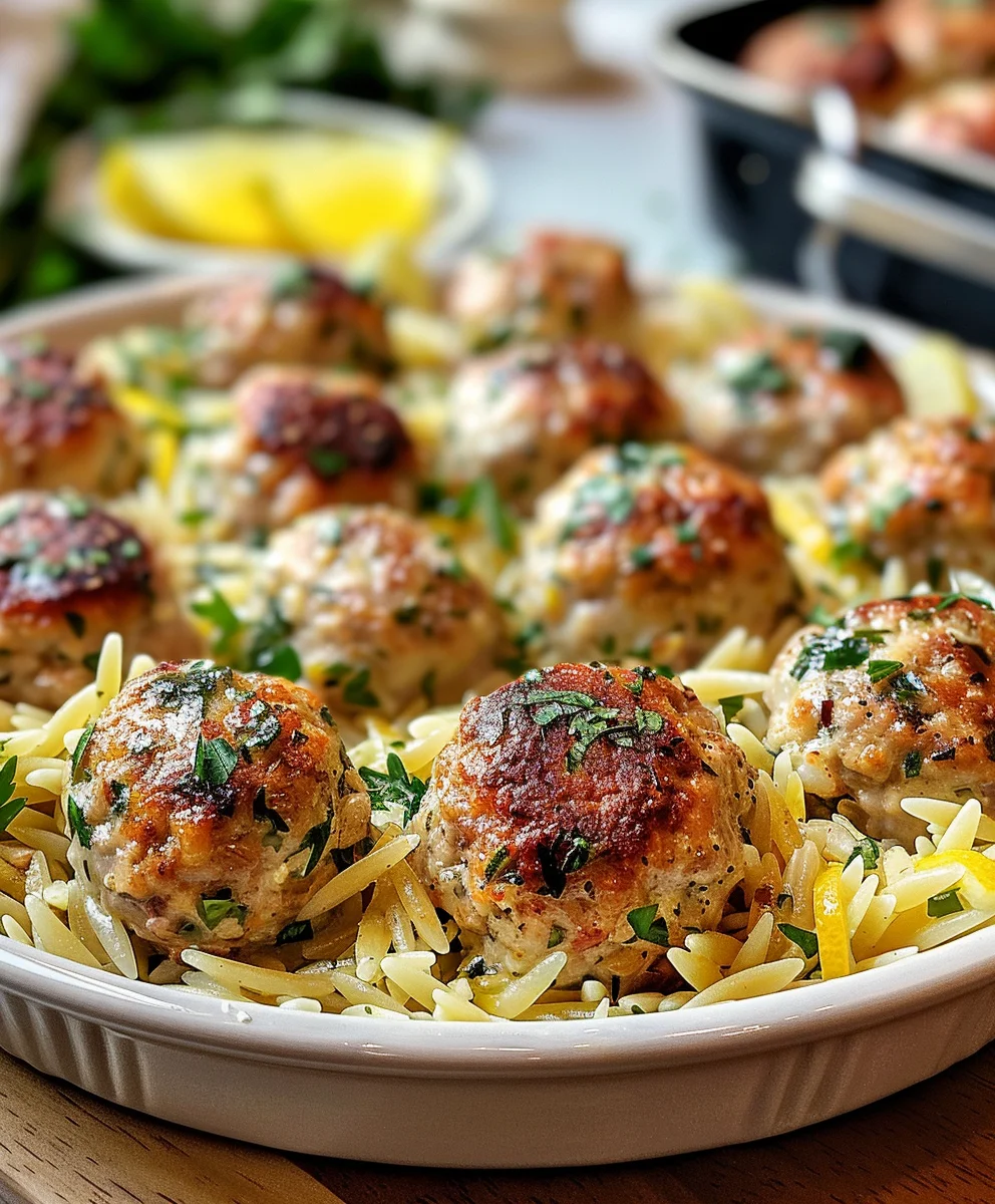 Griechische Hähnchenbällchen mit Zitronen-Orzo Rezept