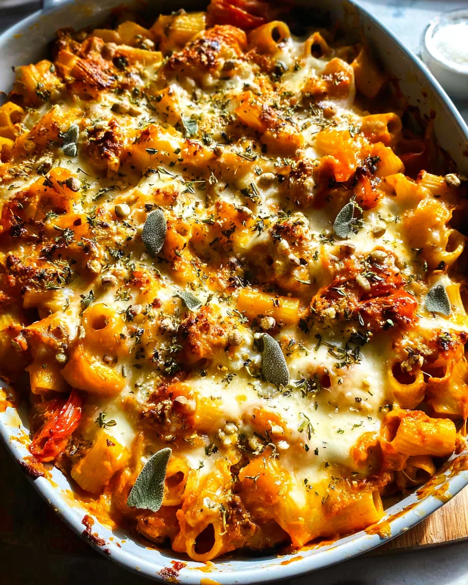 Kürbis-Tomaten-Nudelauflauf: Herbstgenuss mit Ricotta!