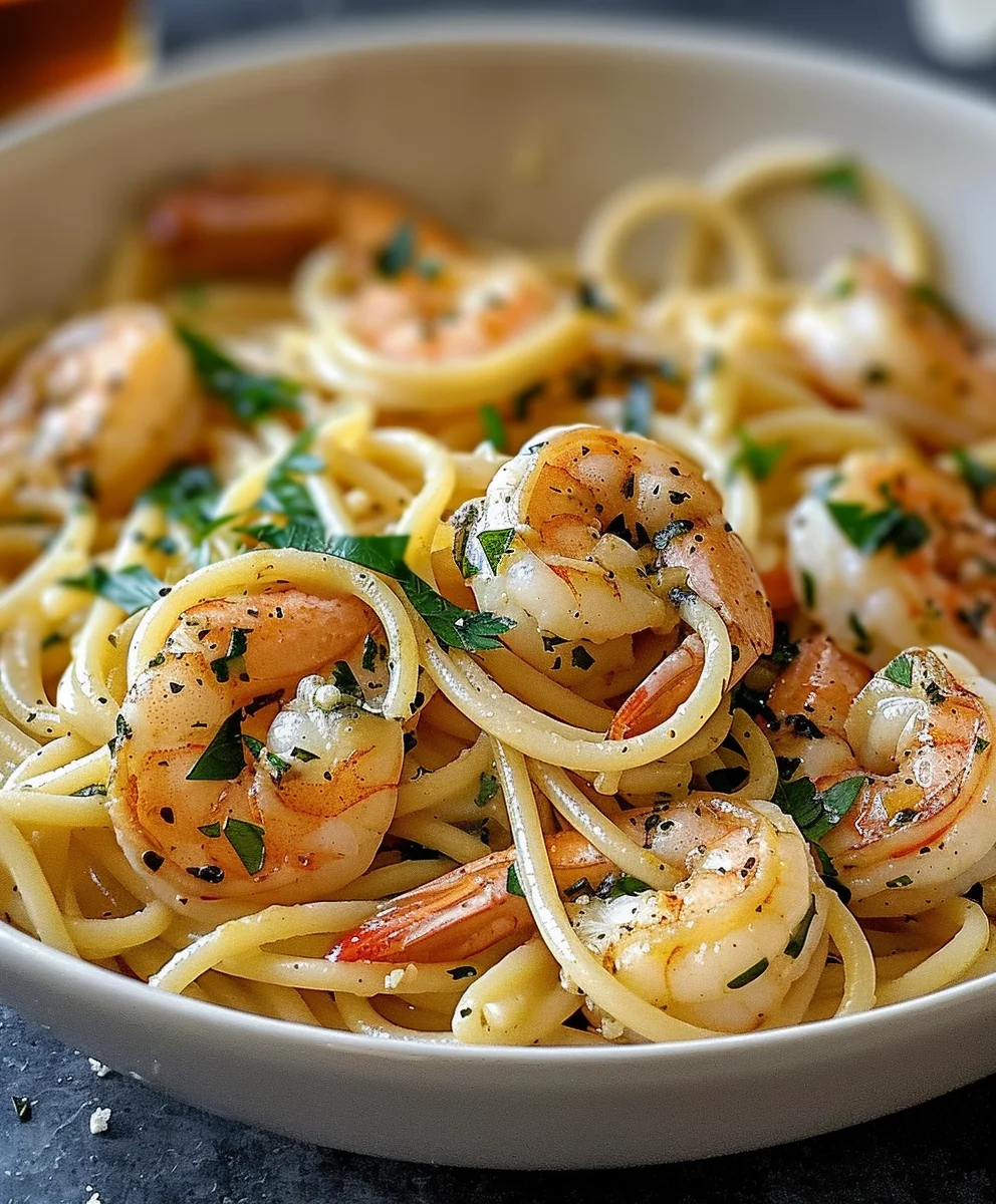 Cremige One-Pot Knoblauchbutter Garnelen Pasta blitzschnell