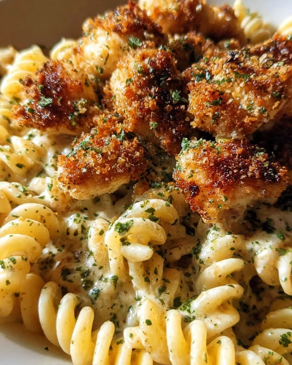 Cremige Knoblauch-Parmesan Hähnchen-Häppchen mit Rotini