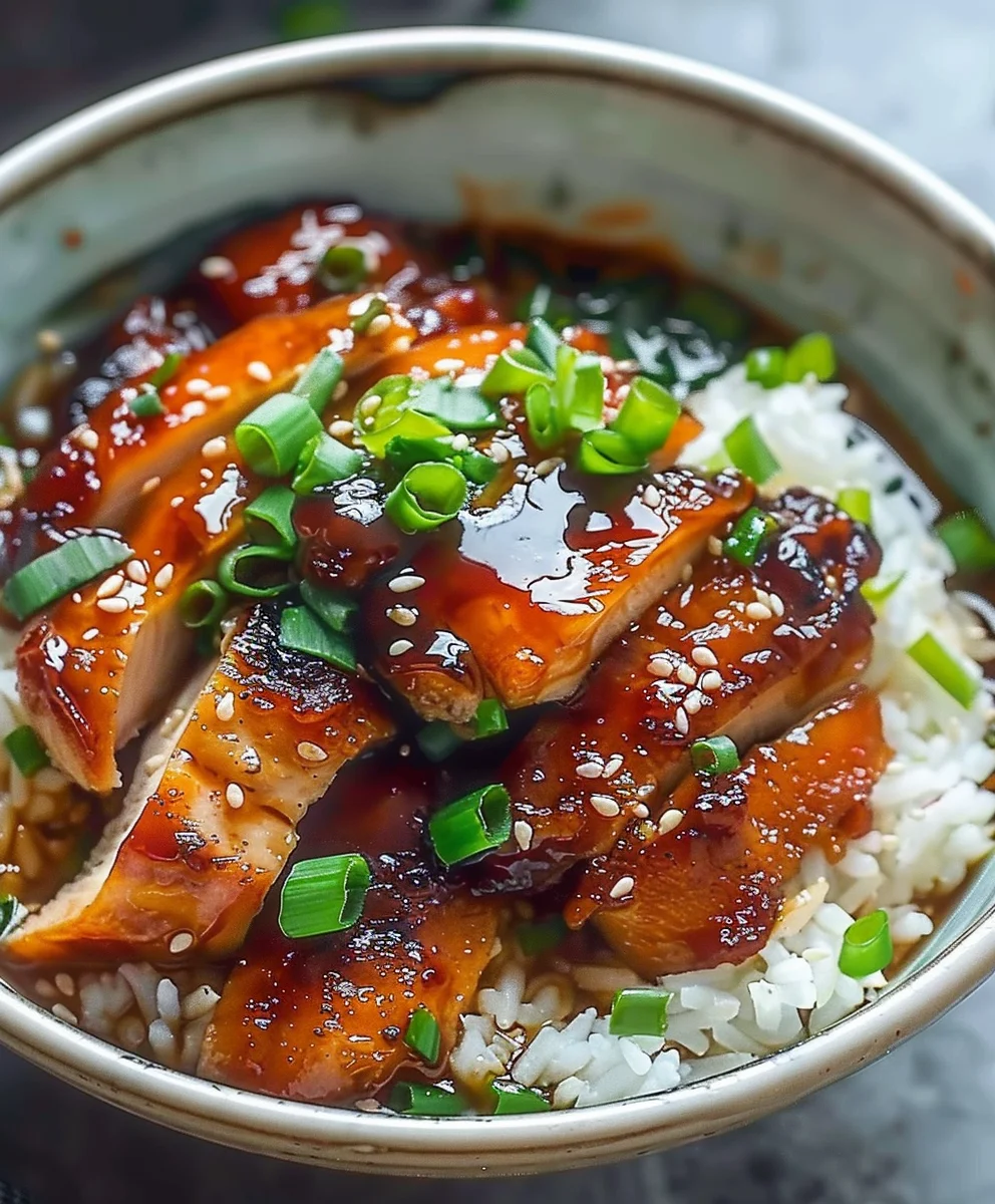 Karamell Hähnchen mit Knoblauch-Wacholder Brühe & Reis