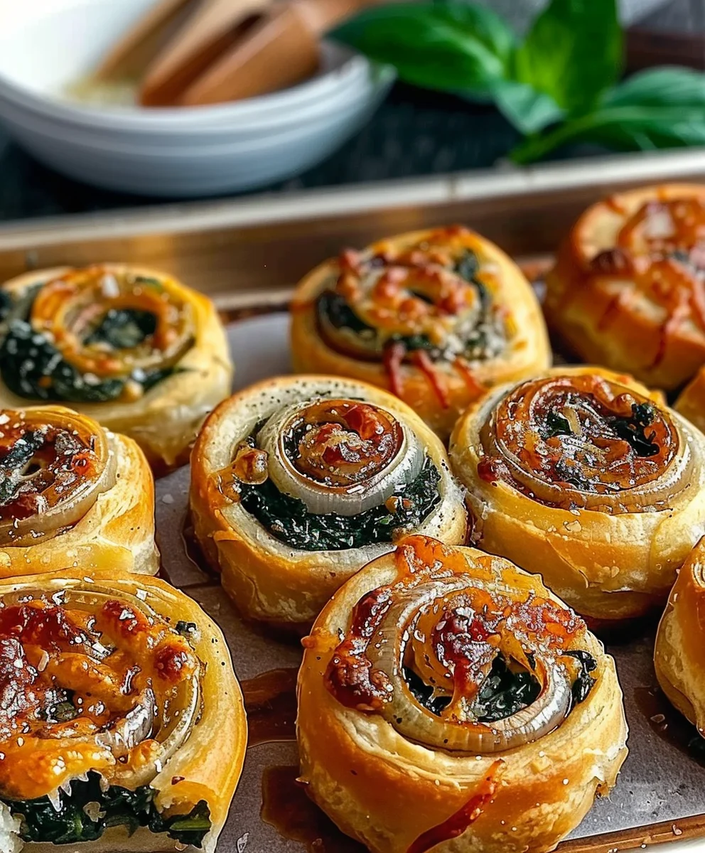 Vegane Pizza Rolls mit Karamellzwiebel & Spinat – unwiderstehlich!