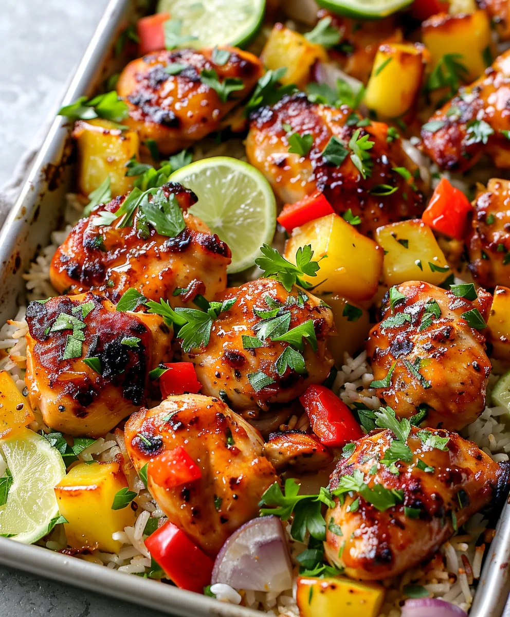 Ein Blech Hawaii: Saftiges Hähnchen mit Ananas & Paprika