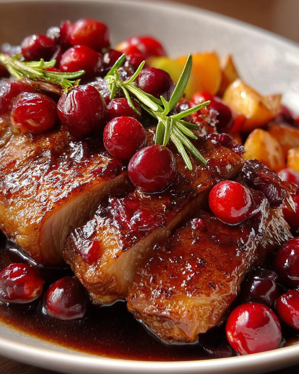 Perfekt knusprige Entenbrust auf fruchtiger Cranberry-Apfel-Soße