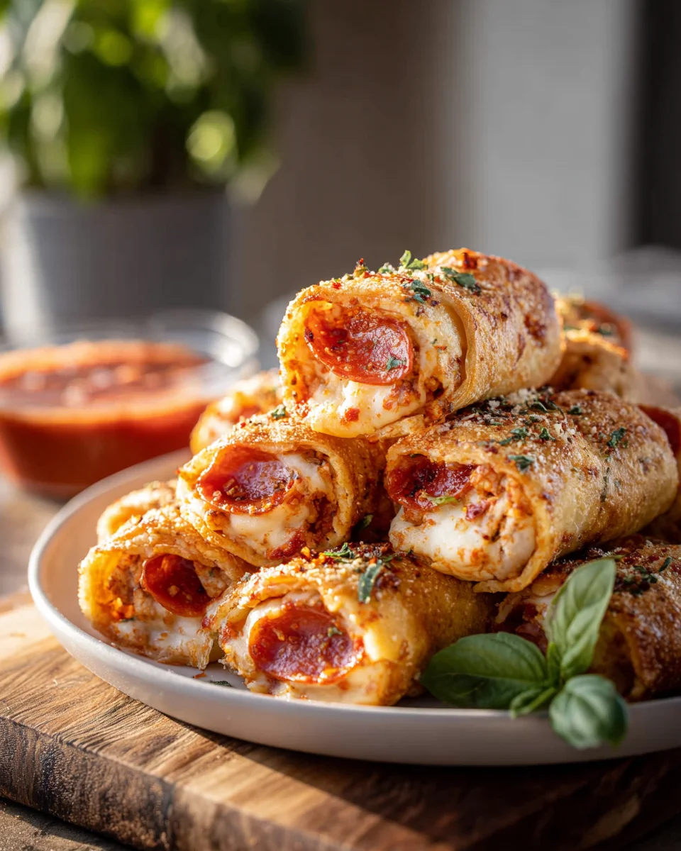 High Protein Beef Pepperoni Pizza Rolls: Käsig, Knusprig