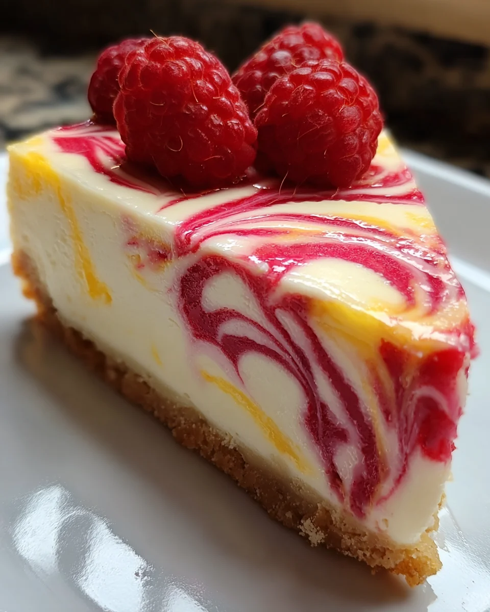 Zitronen-Himbeer-Swirl-Käsekuchen: Süß, fruchtig & cremig
