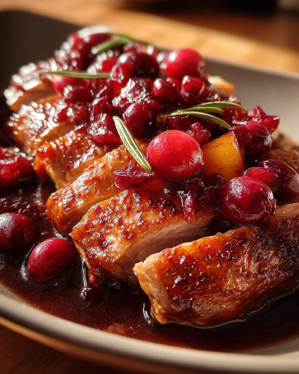 Perfekt knusprige Entenbrust auf fruchtiger Cranberry-Apfel-Soße