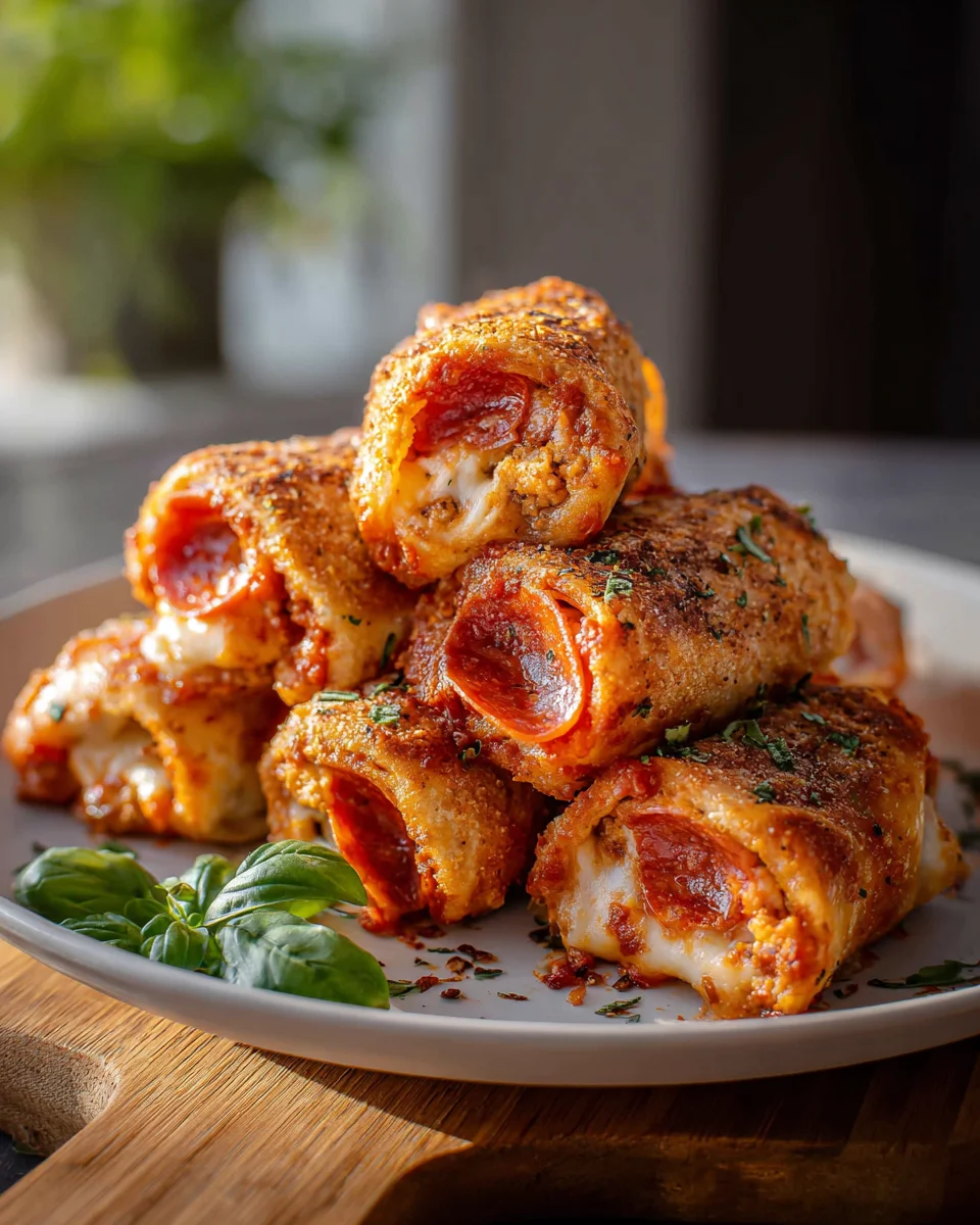 High Protein Beef Pepperoni Pizza Rolls: Käsig, Knusprig