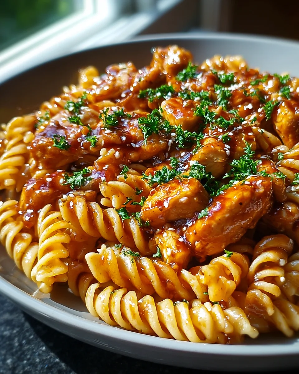 Einfache One Pot Honig-Knoblauch BBQ Hähnchen Pasta