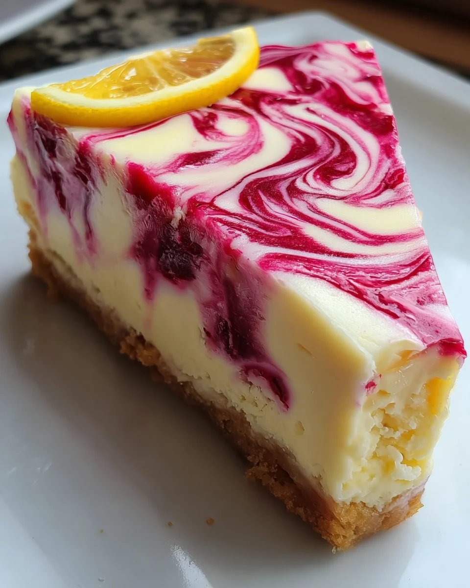 Zitronen-Himbeer-Swirl-Käsekuchen: Süß, fruchtig & cremig