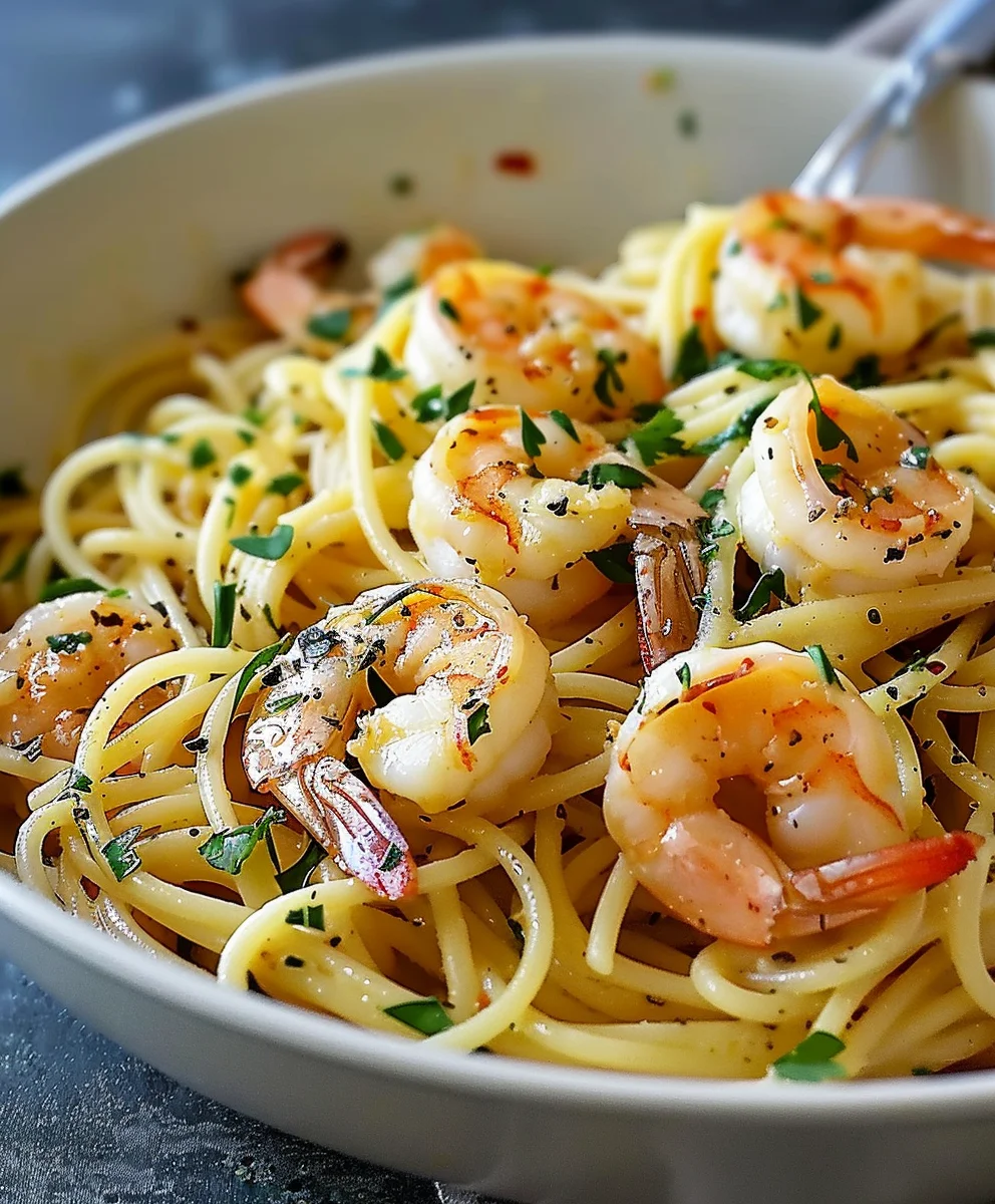 Cremige One-Pot Knoblauchbutter Garnelen Pasta blitzschnell