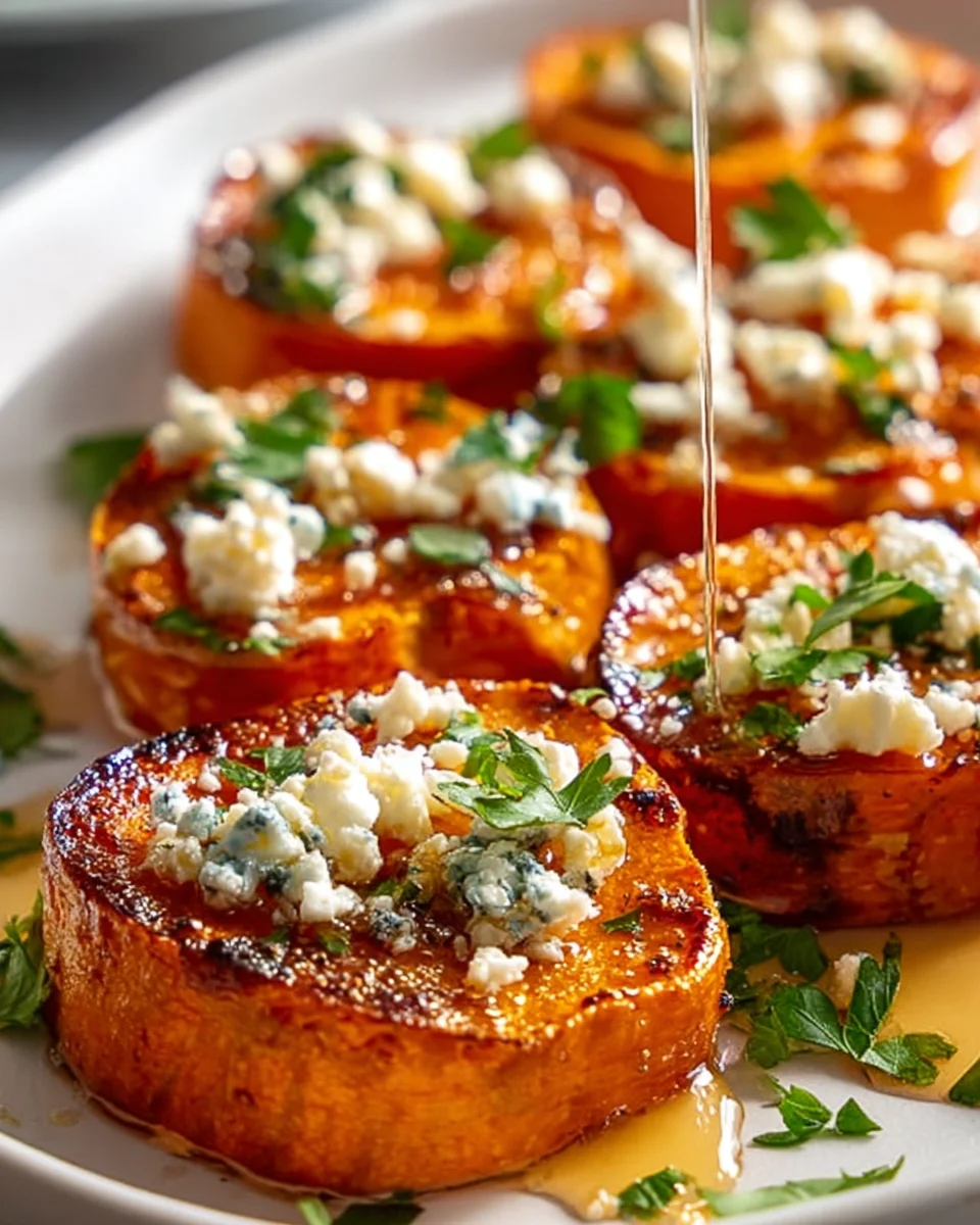 Geröstete Süßkartoffel-Rounds mit Honig-Feta – So lecker!
