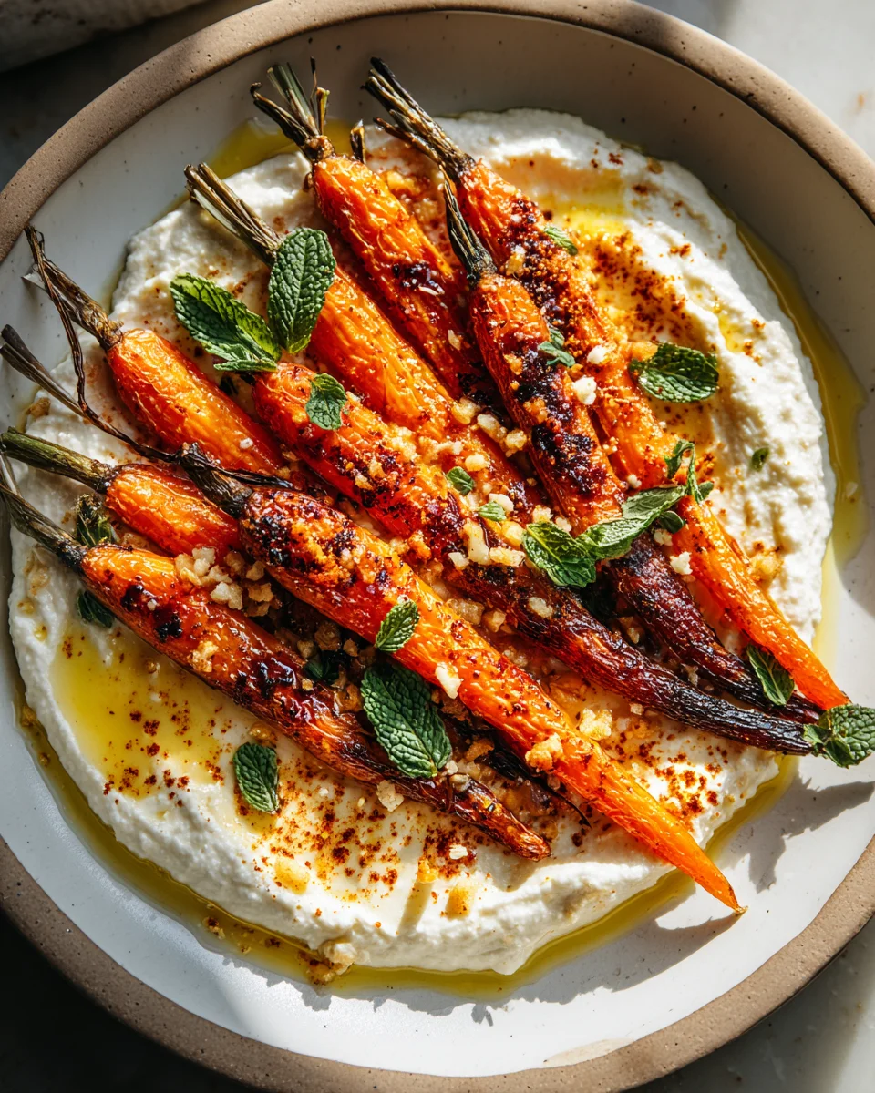 Geröstete Karotten mit geschlagener Ricotta und scharfen Honig