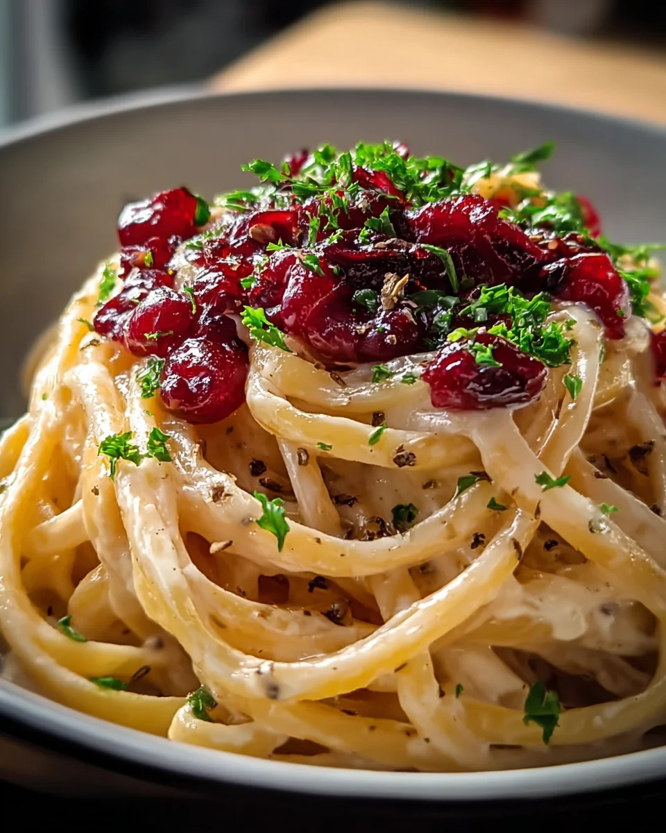 Cremige Brie Pasta mit Preiselbeer-Kompott: Süß-Salzig Genießen