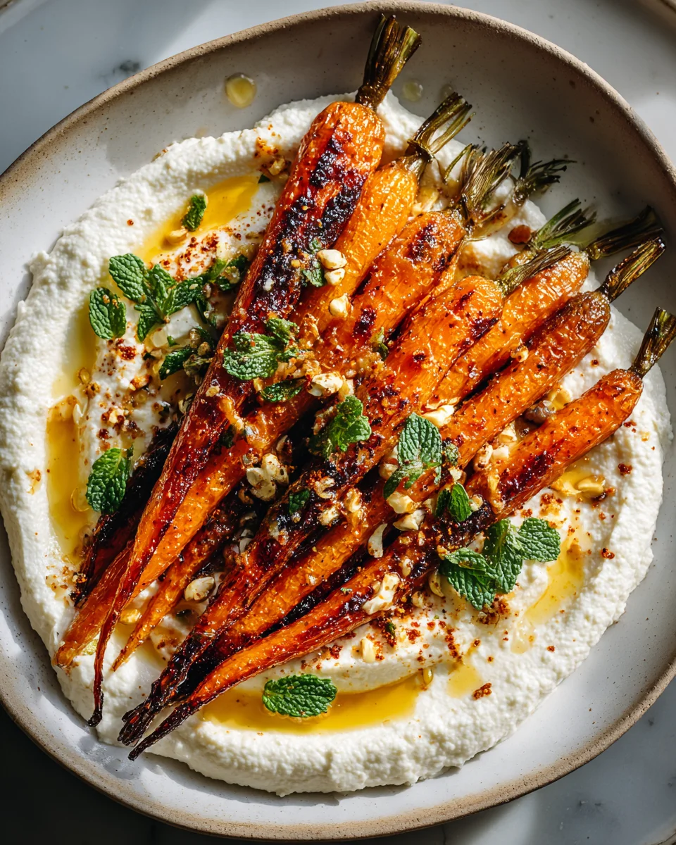 Geröstete Karotten mit geschlagener Ricotta und scharfen Honig