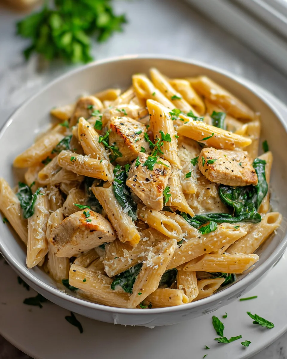 Gesunde Knoblauch-Parmesan-Hähnchen-Pasta für Genuss!