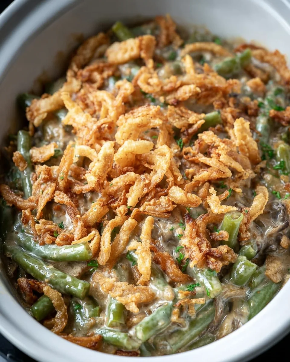 Einfaches Crock Pot Rezept für grüne Bohnen Auflauf