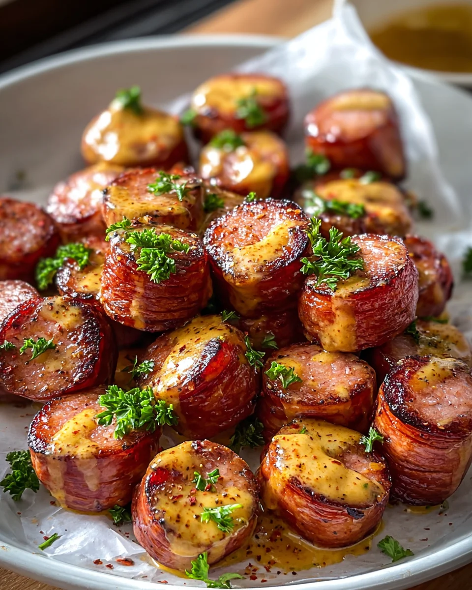 Irresistible Mustard Hasselback Kielbasa Bites