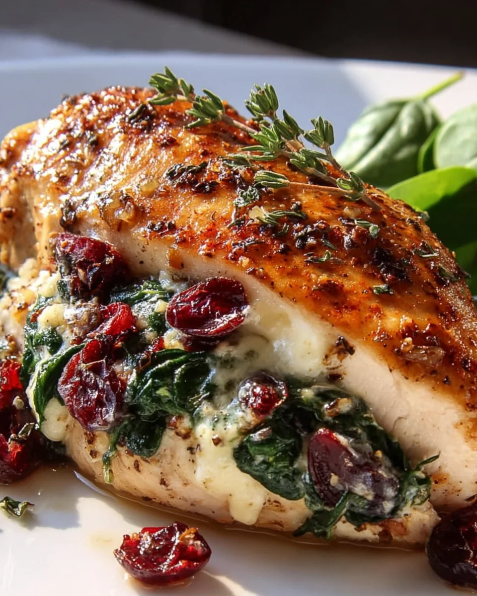 Cranberry-Spinat-Hühnchen mit Brie