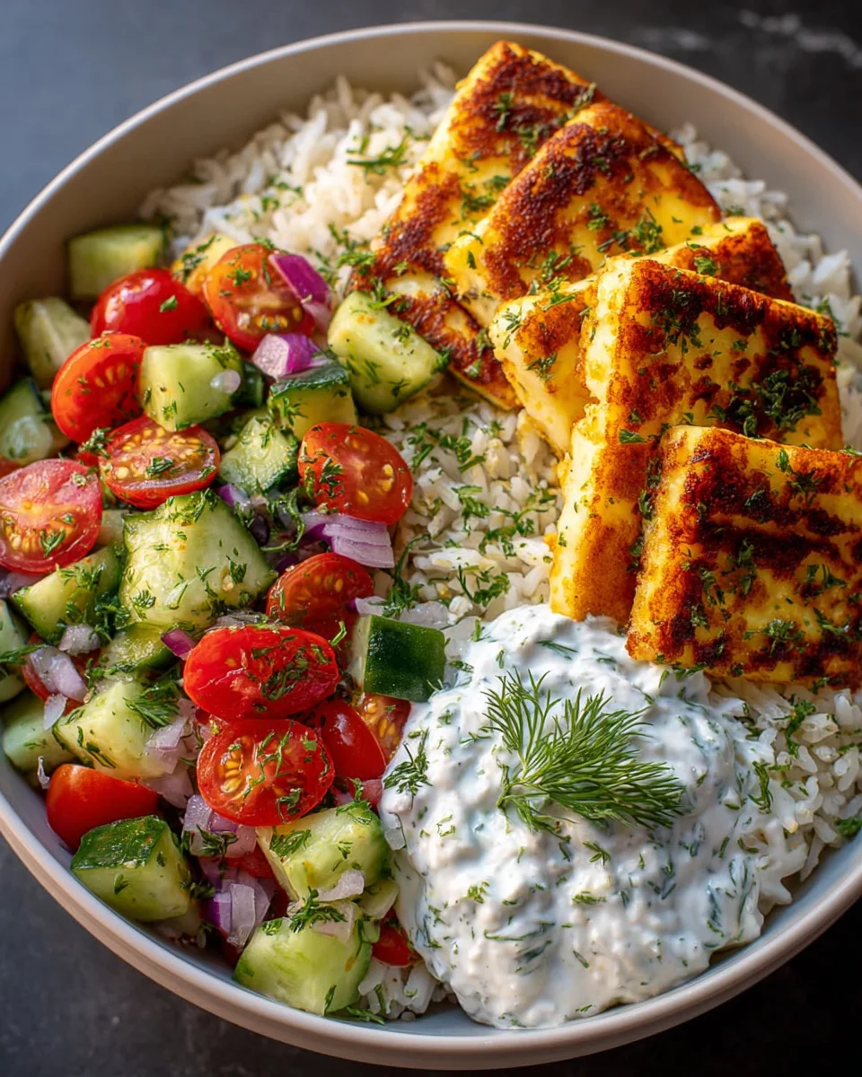 Halloumi Bowl mit Reis und Tzatziki – Lecker und Gesund!
