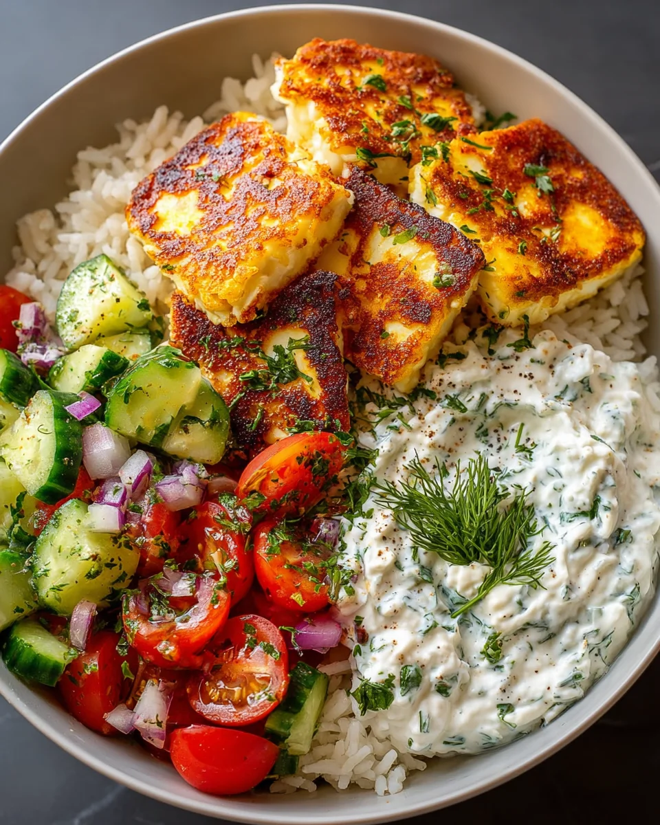 Halloumi Bowl mit Reis und Tzatziki – Lecker und Gesund!