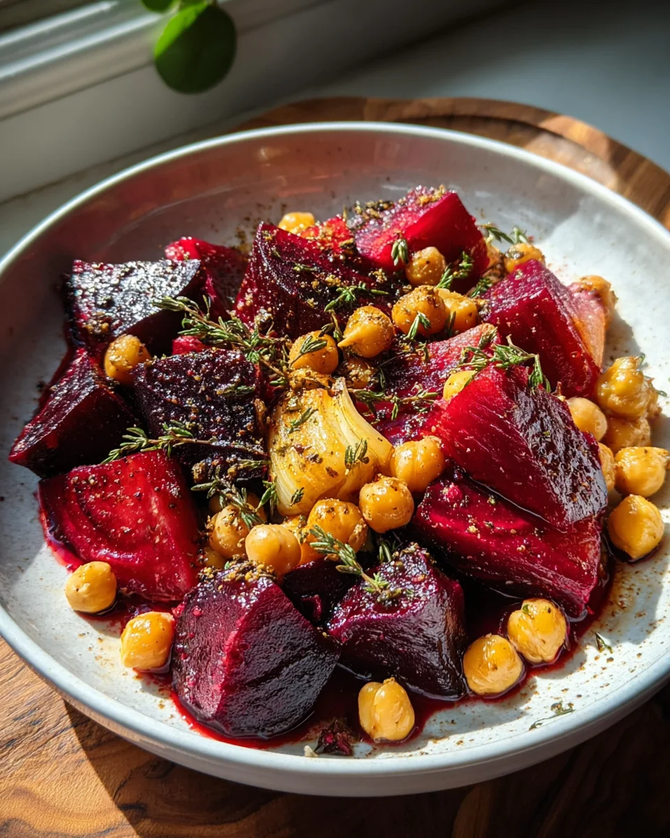 Leckere Geroestete Rote Bete mit Knoblauch & Kichererbsen