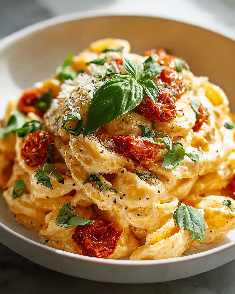 Cremige Ricotta Pasta mit gerösteten Tomaten & Knoblauch