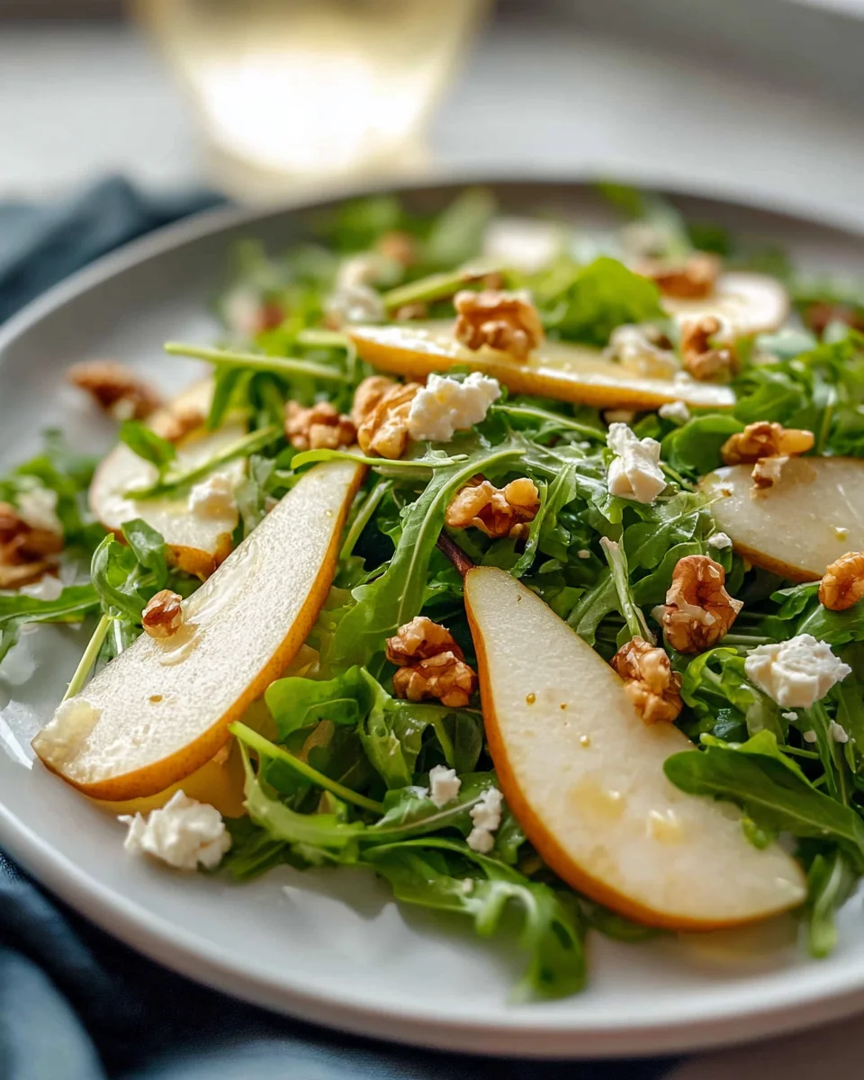 Birnen-Rucola-Salat mit Honig-Vinaigrette Rezept genießen