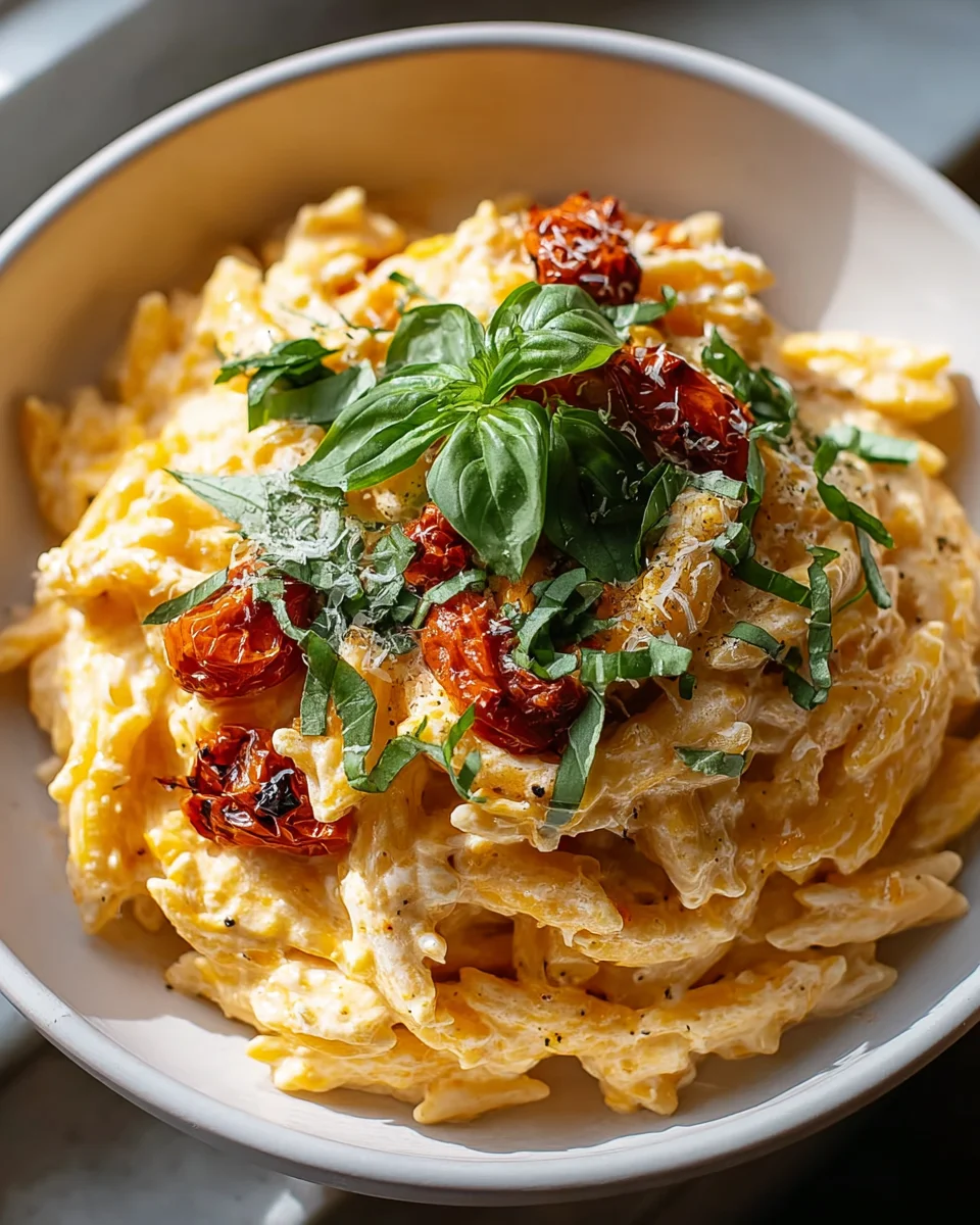 Cremige Ricotta Pasta mit gerösteten Tomaten & Knoblauch