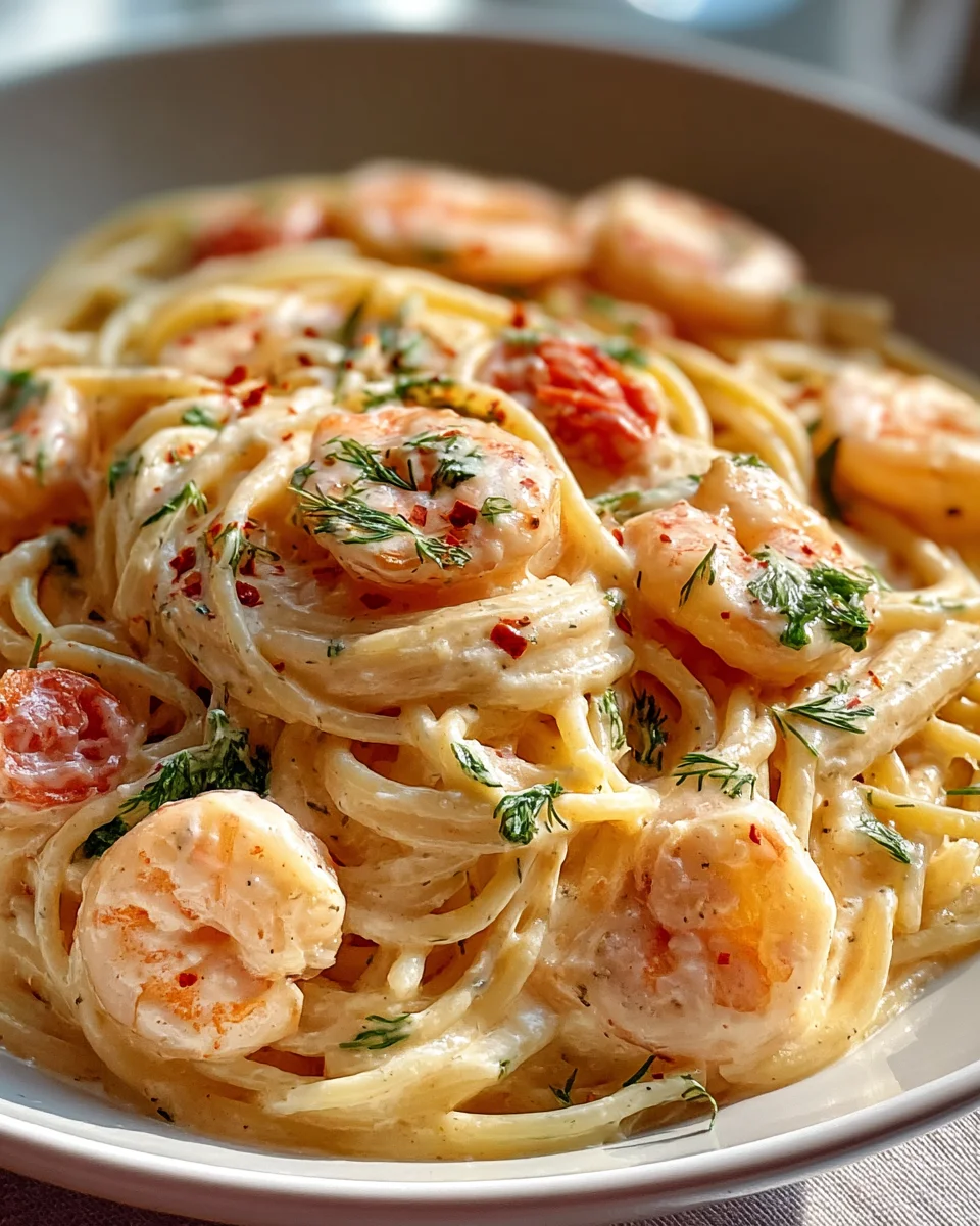 Spaghetti mit Garnelen in cremiger Frischkäsesauce Rezept