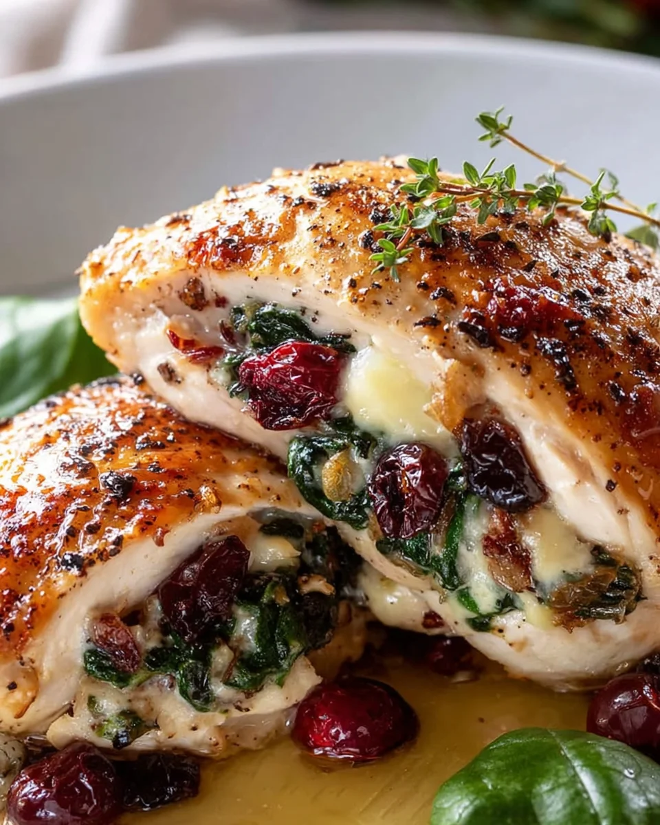 Leckeres gefülltes Hähnchen mit Brie, Spinat & Preiselbeere