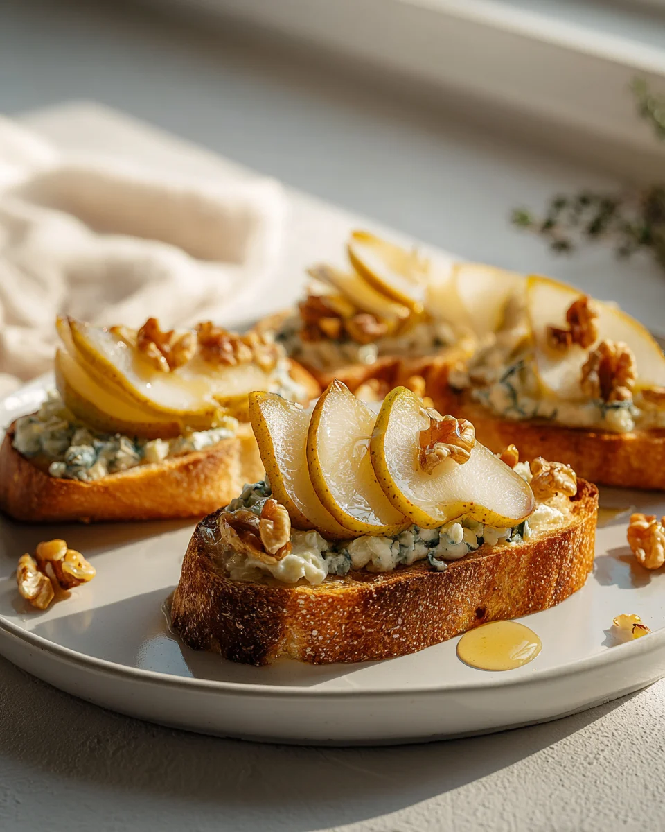 Würzige Gorgonzola Birnen Bruschetta für Genießer