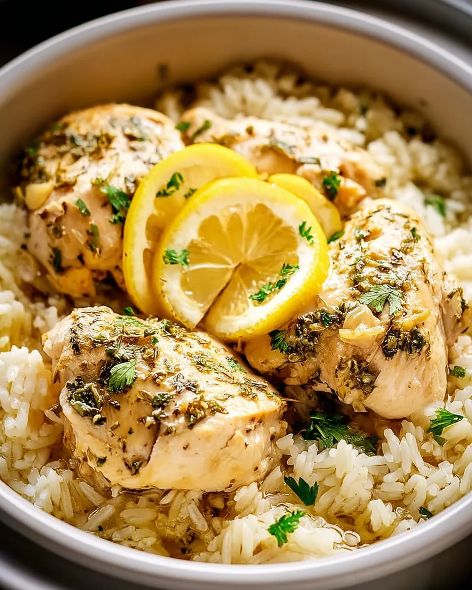Langsamgekochtes Zitronen-Kräuter-Hühnchen mit Reis Rezept