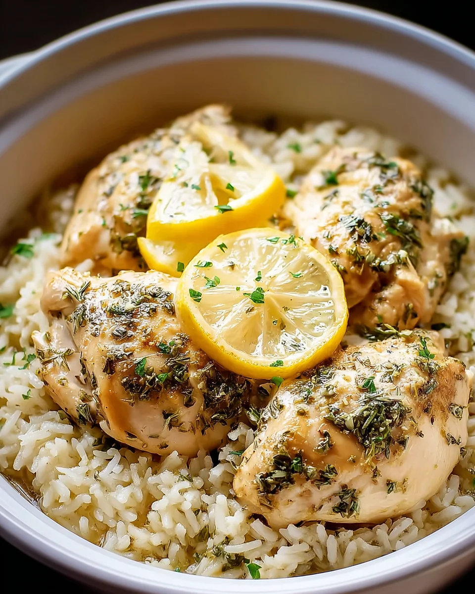 Langsamgekochtes Zitronen-Kräuter-Hühnchen mit Reis Rezept