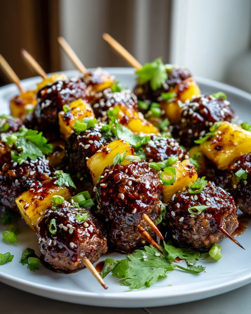 Rezept: Teriyaki Ananas Fleischbällchen-Spieße – Schnell & Lecker!