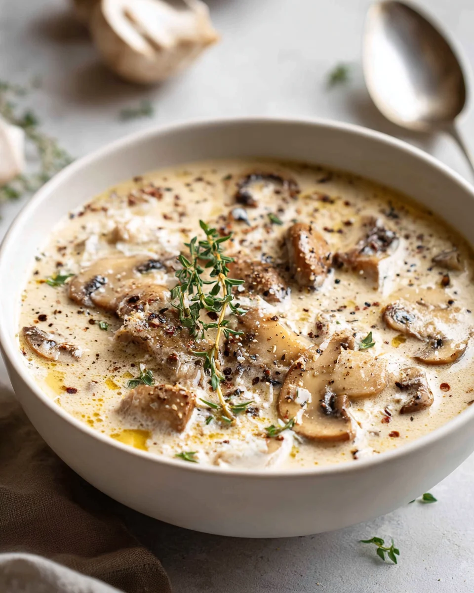Cremige Rinder-Champignon Suppe mit Knoblauch und Thymian