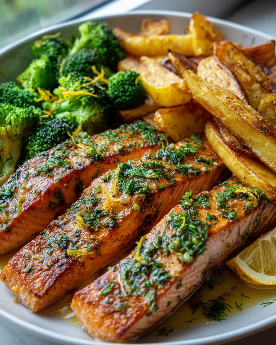 Zitronenbutterlachs mit Knusperkartoffeln & Brokkoli