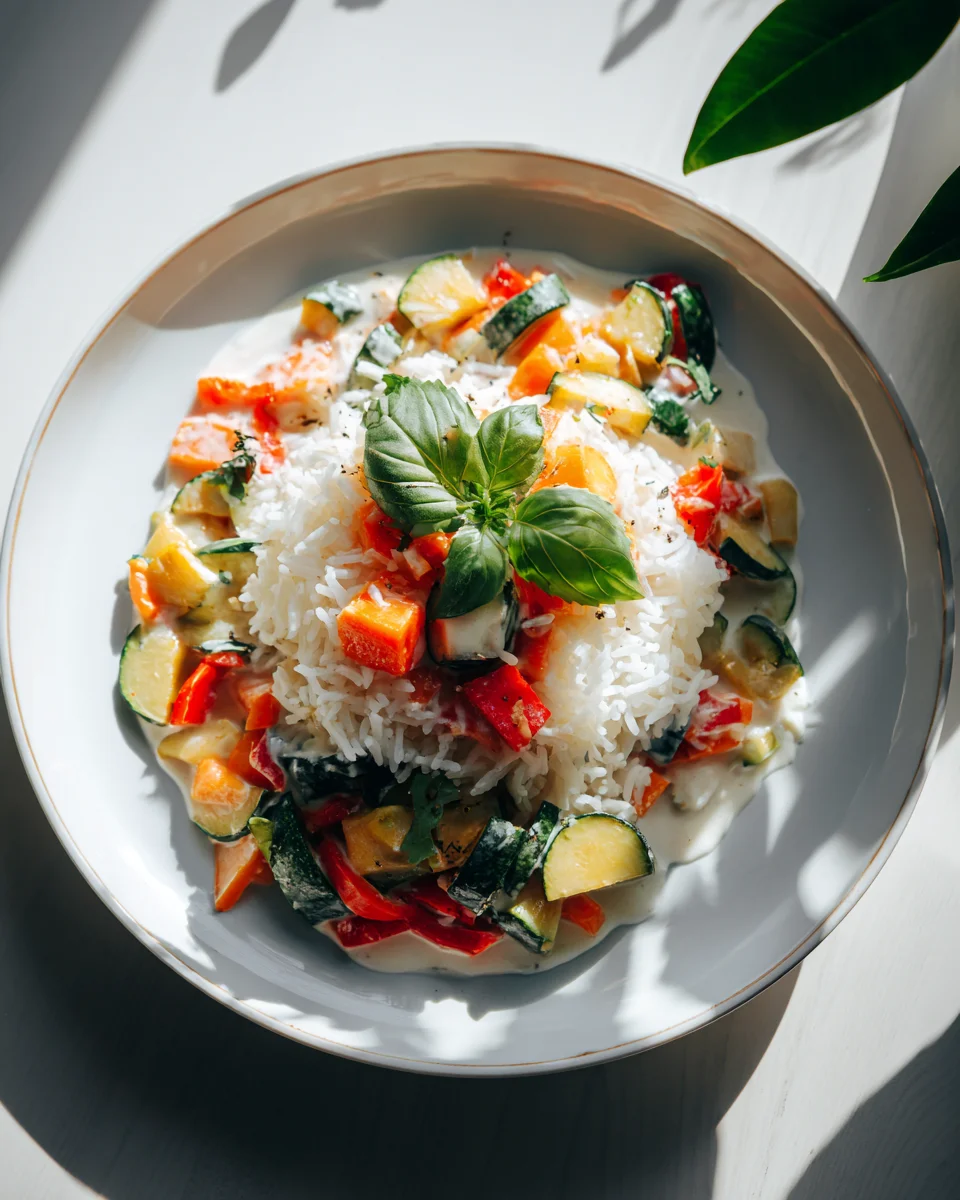 Reis mit Gemüse & Frischkäse-Sauce: Schnell & cremig genießen