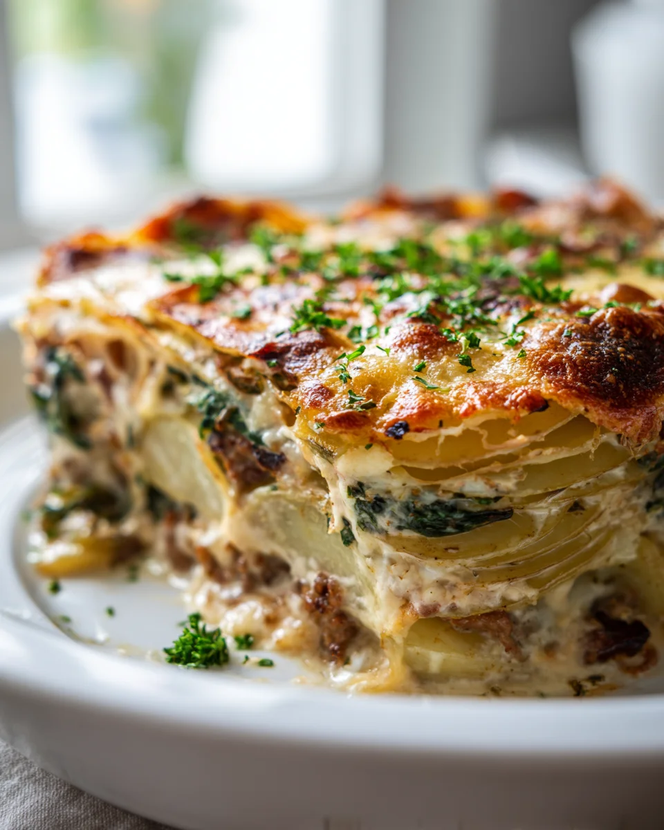 Herzhafter Kartoffel-Spinat-Rindswurst-Schichtauflauf Rezept