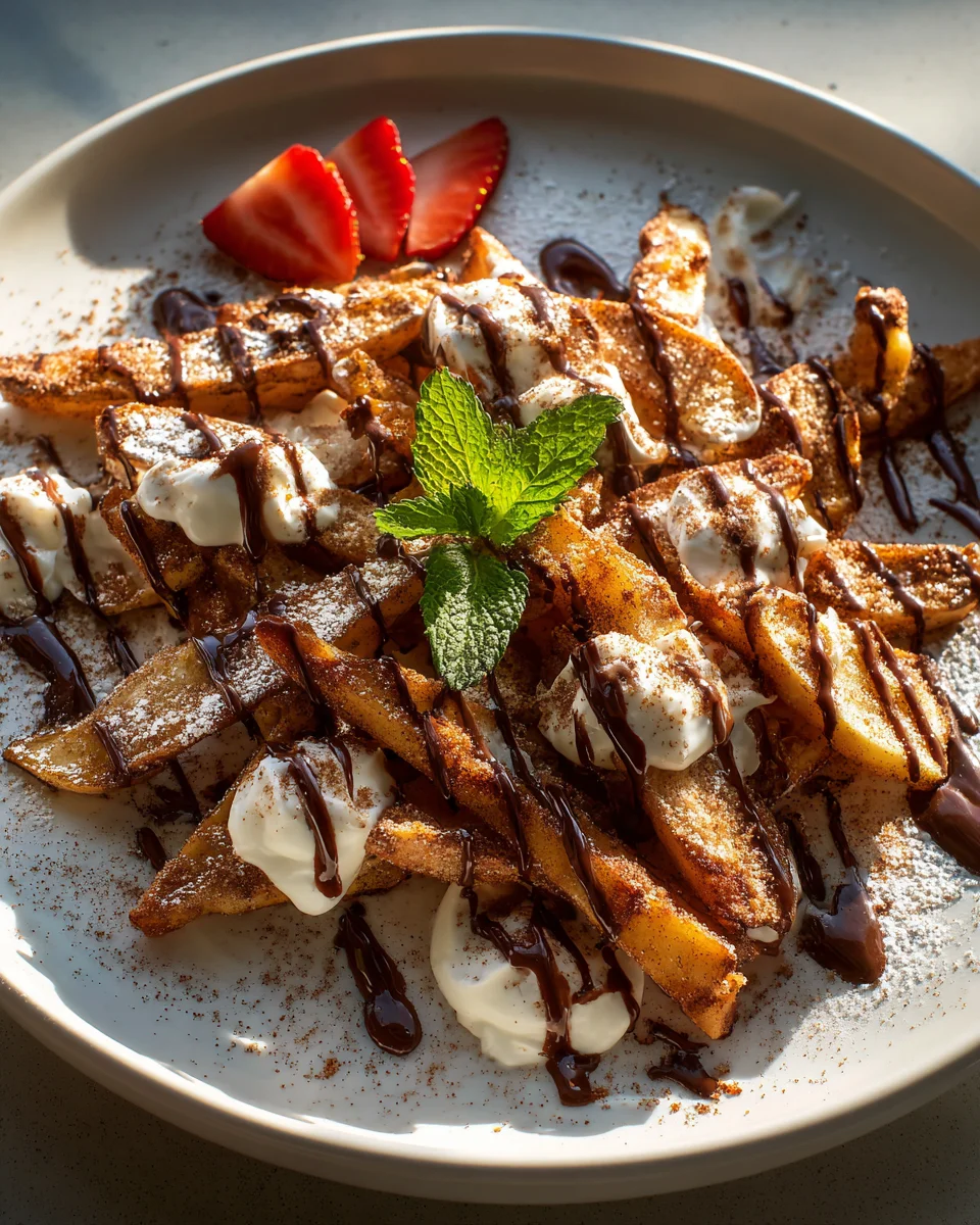 Himmlische Knusprige Apfel-Pommes Nachos mit Schoko-Drizzle