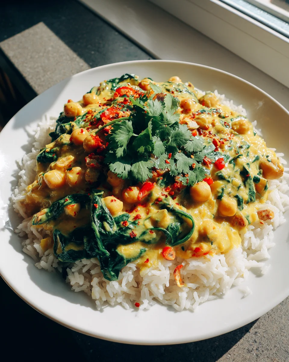 Veganes Curry Rice mit Kichererbsen & Spinat – Einfach köstlich!