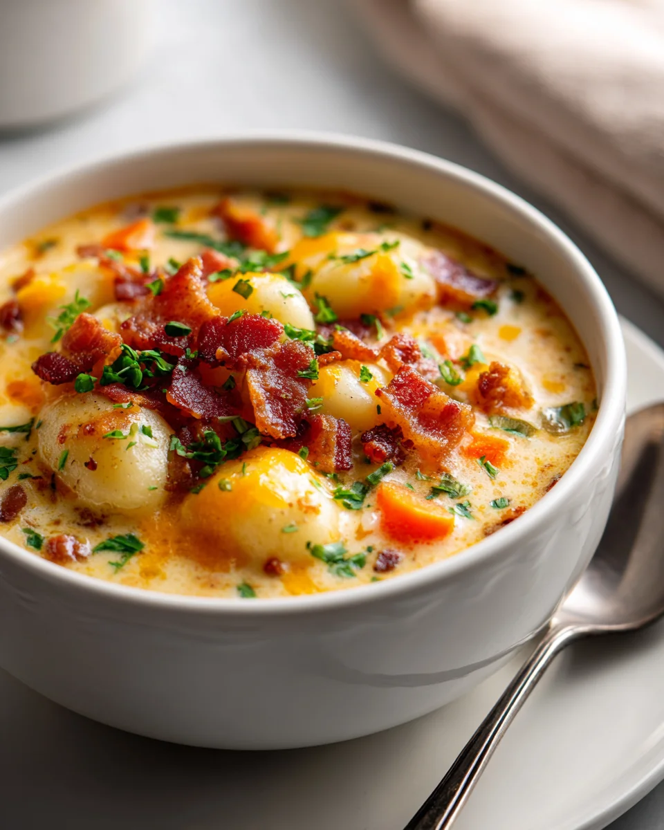 Rindfleisch Bacon Cheddar Gnocchi Suppe: Herzhaft & Cremig