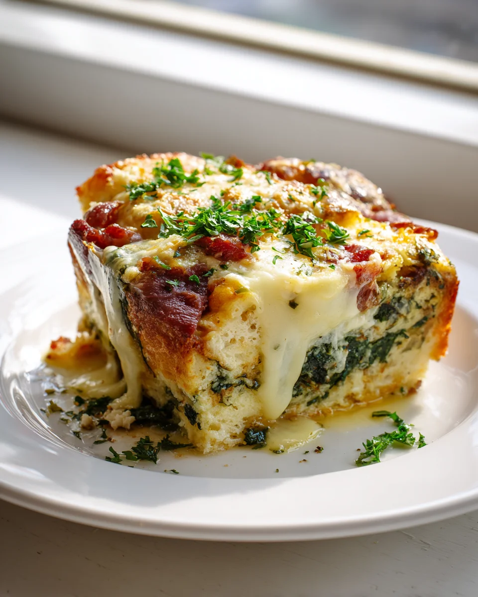 Herzhafte Mozzarella-Rinder-Prosciutto Frühstücks-Strata