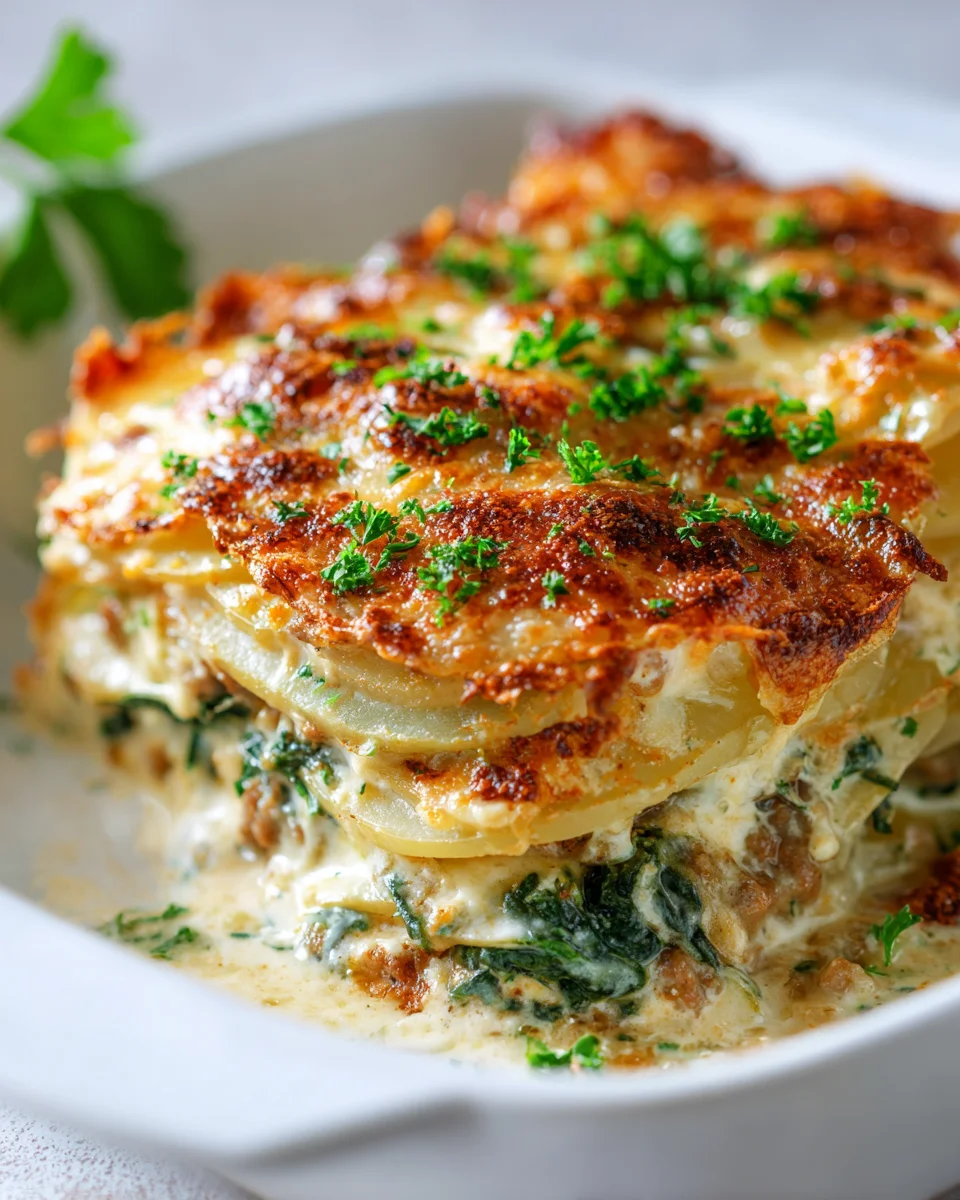 Herzhafter Kartoffel-Spinat-Rindswurst-Schichtauflauf Rezept